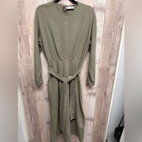 SOLD❌Zara Linen blend khaki midi dress - Picture 5 of 15